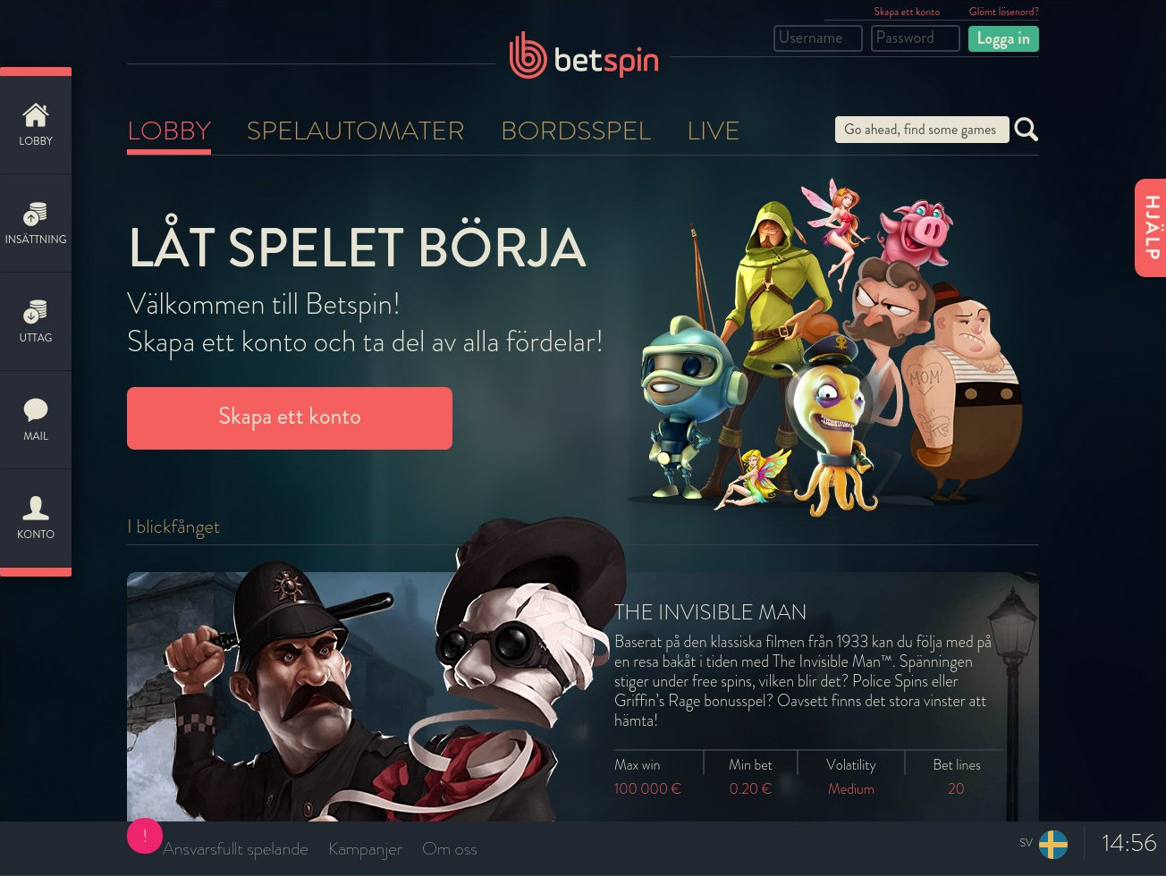 Betspin casino lobby