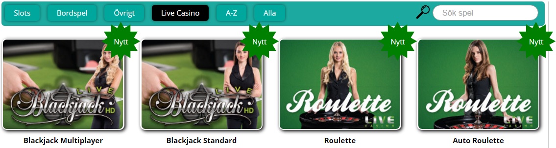 spela på livecasino